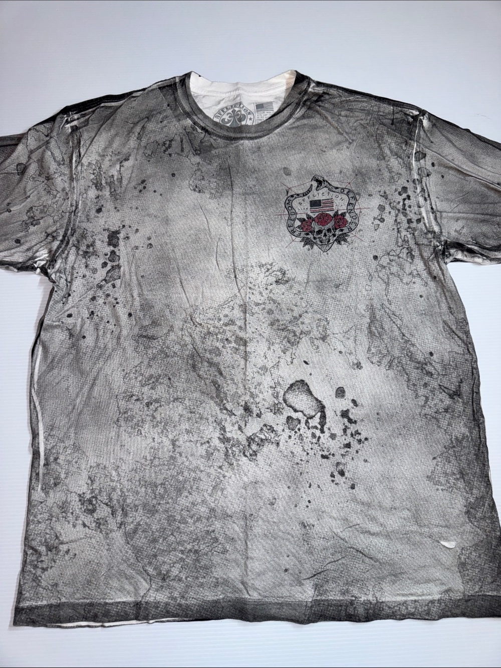 Gray Graphic Crewneck T-Shirt with Rose Crest